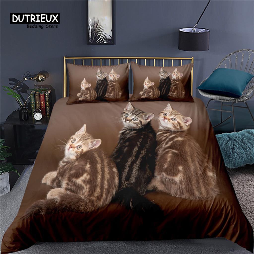 Luxury 3D Pet Cat Print Home Living Comfortable Duvet Cover Pillowcase Kids Bedding Sets Queen and King EU/US/AU/UK Size