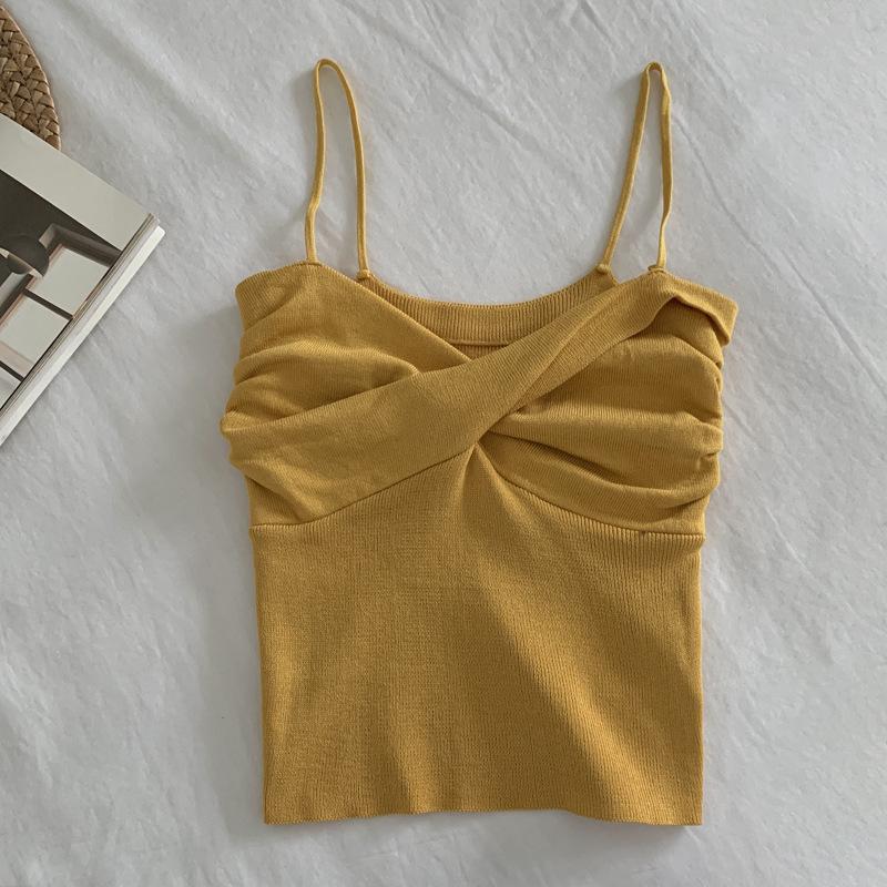Sommer Koreanischer Stil Einfarbig Innen Brust gewickelt Neuer Stil Schlankmachend Nabel freiliegend Vielseitiges Schlankes Strick-Camisole Damen Trendig