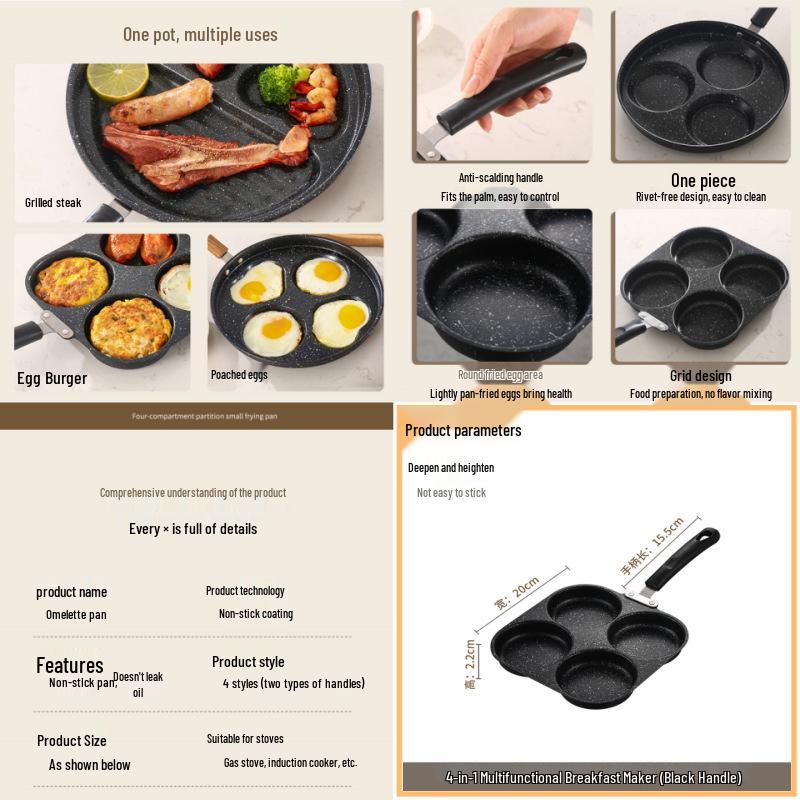 Wow Oh Non-Stick Maifan Stone Frying Pan with Four Sections for Eggs and Burgers