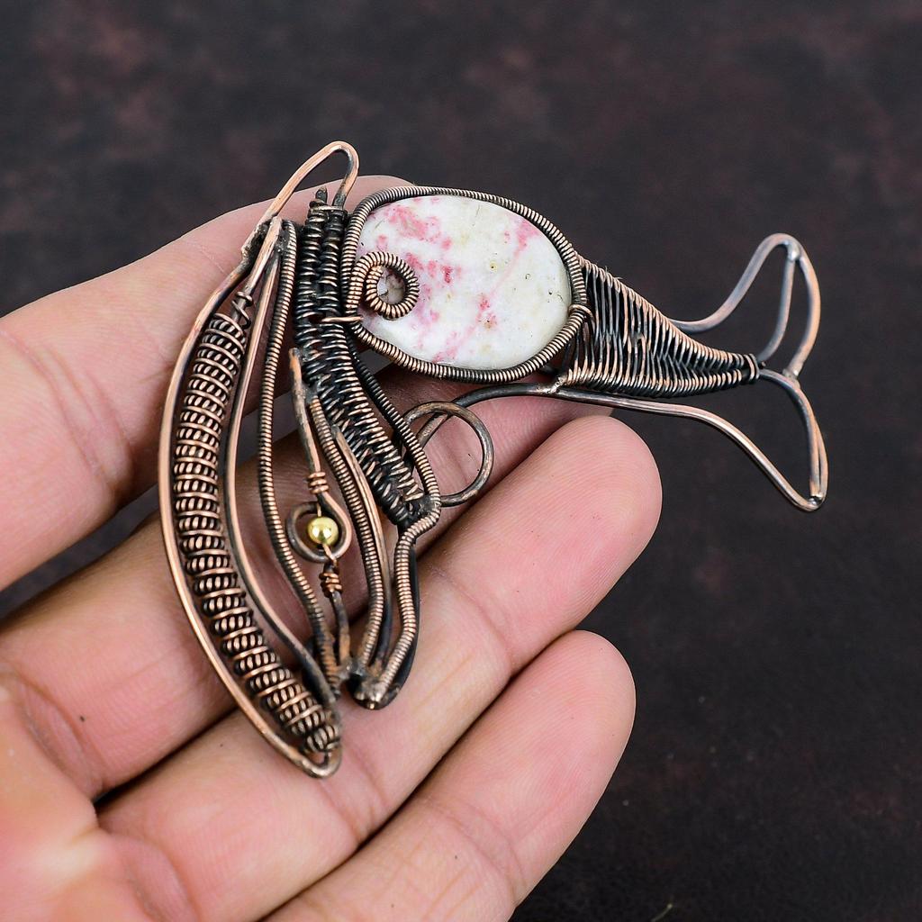 Cinnabarite Pendant Copper Wire Wrapped Jewelry Handmade Pendant Very Pretty Fish Pendant Cinnabarite Jewelry Gemstone Copper Pendant Gift For Mom