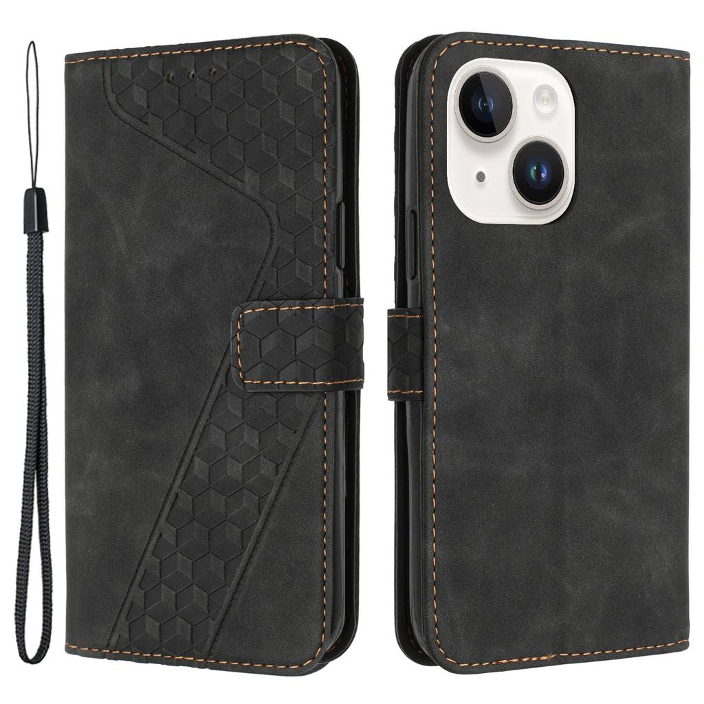 For iPhone 14 Drop Proof Case PU Leather Phone Wallet 7-Shape Imprinted Cover