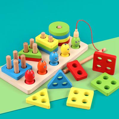 Montessori Holz Angelclip Biene 3 in 1 Säulen Früherziehung Hand-Auge-Koordination Farberkennung Interaktives Babyspielzeug