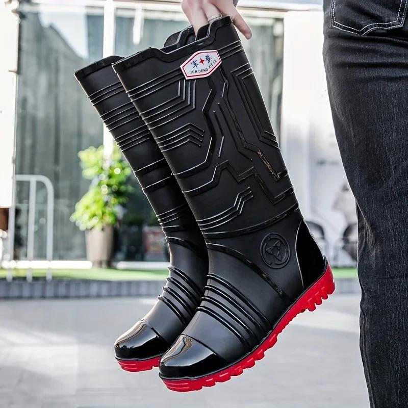 MEN'S high quality PVC waterproof rain boots comfortable non-slip durable garden shoes chunky fishing outdoor activities shoes