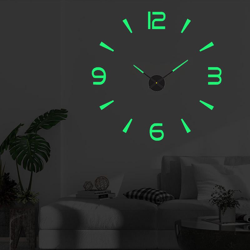 3D Acrylic Wall Clock with Luminous Stickers for Living Room TV Background - Creative Decorative Clock