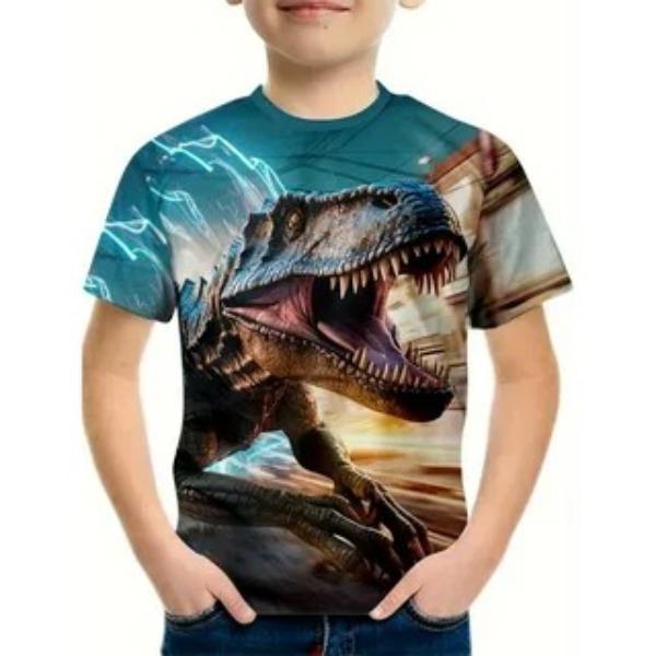 Summer Boys' Children's Fashionable Loose Comfortable T-shirt Domineering Dinosaur Animal Print Breathable T-shirt