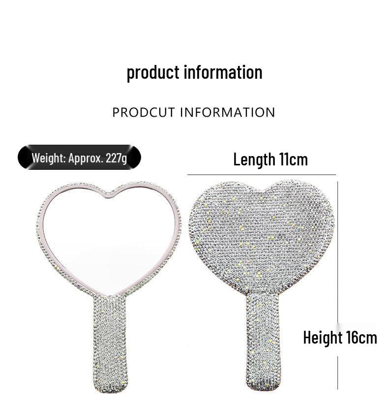 High-Quality Heart-Shaped Crystal Handle Rhinestone Makeup Mirror