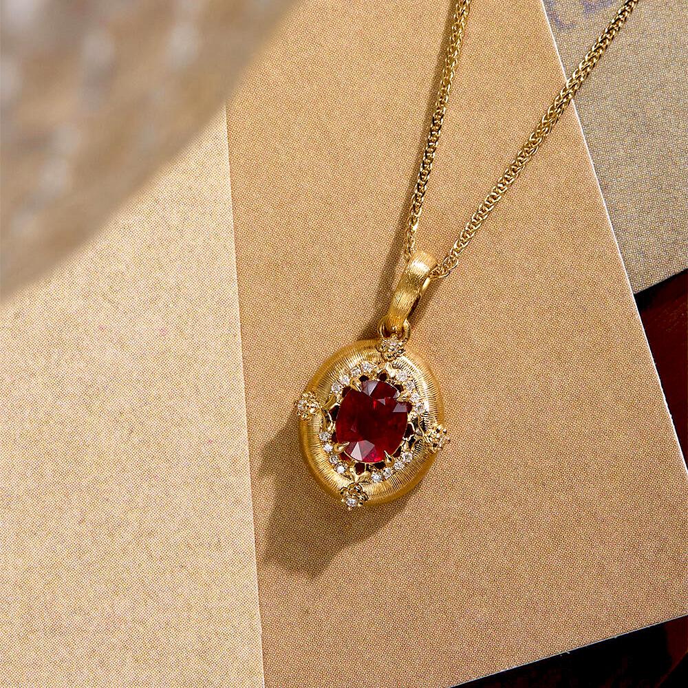 

Pigeon Egg Red Corundum Retro Brushed Diamond Pendant Necklace Women s Fashion Temperament Daily Banquet Jewelry 2026 45CM