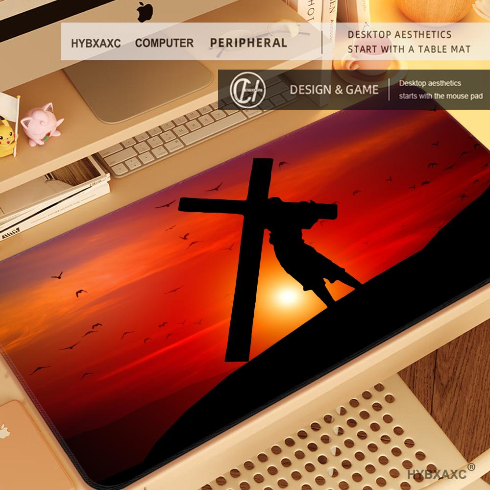 HYBXAXC XXL Umělecký Design Ježíš a Kříž Podložka pod Myš Velká Protiskluzová Gumová Základna Podložka na Stůl Kancelářský Dárek pro Věřící Podložka pod Klávesnici