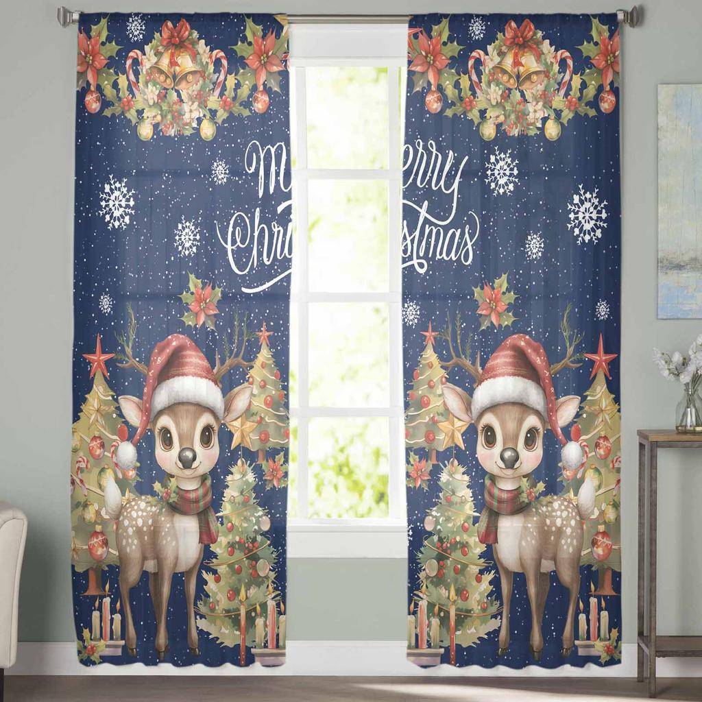Jul- och Vinterklockgardiner för Vardagsrum Sovrum Heminredning Fönster Voile Tyllgardin Draperier