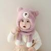 Polyester Fleece Lined 2-6 Years Bear Hat Scarf Set Kids Hat Scarf Set  Cold Weather Wear