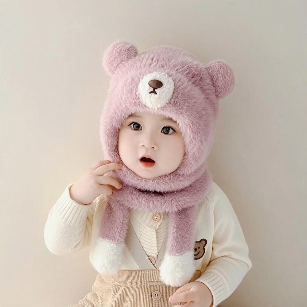 Polyester Fleece Lined 2-6 Years Bear Hat Scarf Set Kids Hat Scarf Set Cold Weather Wear