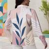Women Plus Size Collared Long Sleeve Abstract Leaf Printed Button Front Shirt