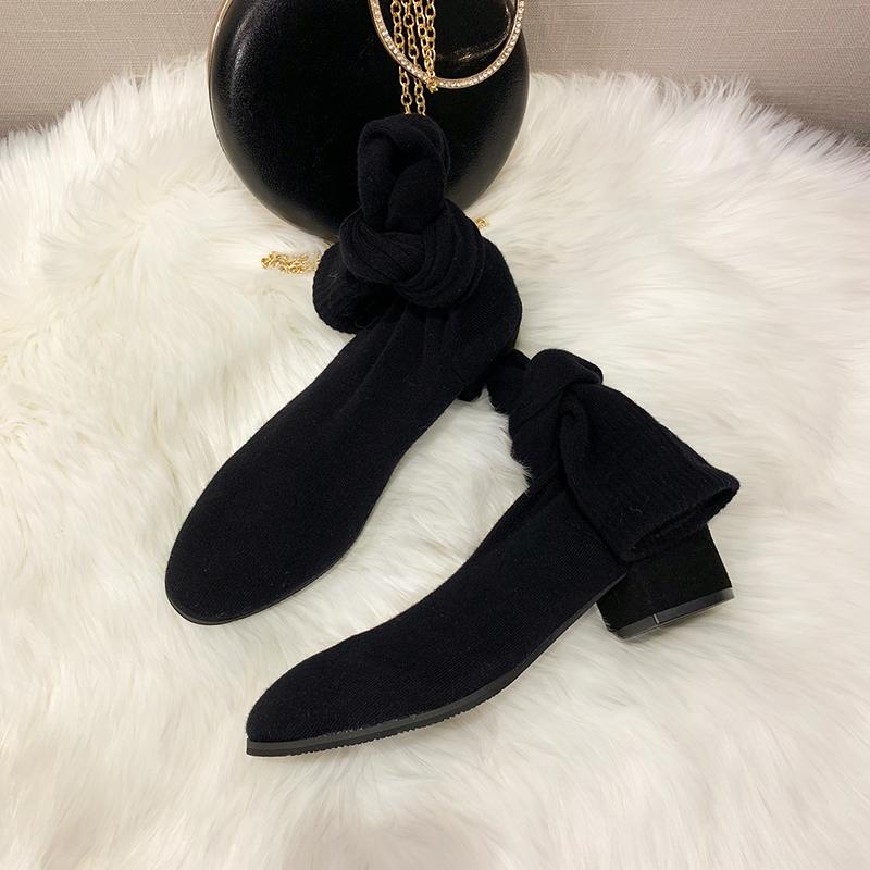Fashion New Autumn Pointed Toe Women Elastic Slimming Sock Loots Fashion Female Thick Heel Over The Knee High Booties