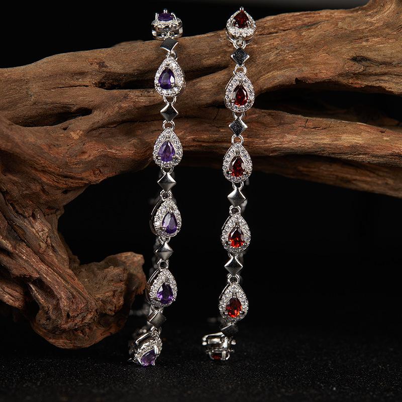 Earrings Jewelry S925 Sterling Silver With Natural Garnet Amethyst Bracelet Women