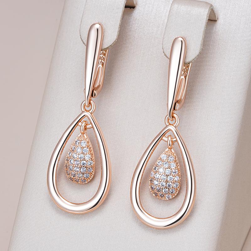 Kienl  Full Shiny Natural Zircon Drop Earring For Women  Rose Gold Color Unique Water Drop Crystal Daily Vintage Jewelry