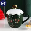 Christmas Mug with Lid Spoon Girl Cute Coffee Cup Ceramic Water Cup Office Couple