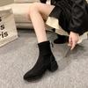 Fashion 2024 Fashion Ladies Shoes Zipper Women's Boots Autumn Winter Square Toe Suede Warm Solid Short Barrel Chunky Heels Women Boots