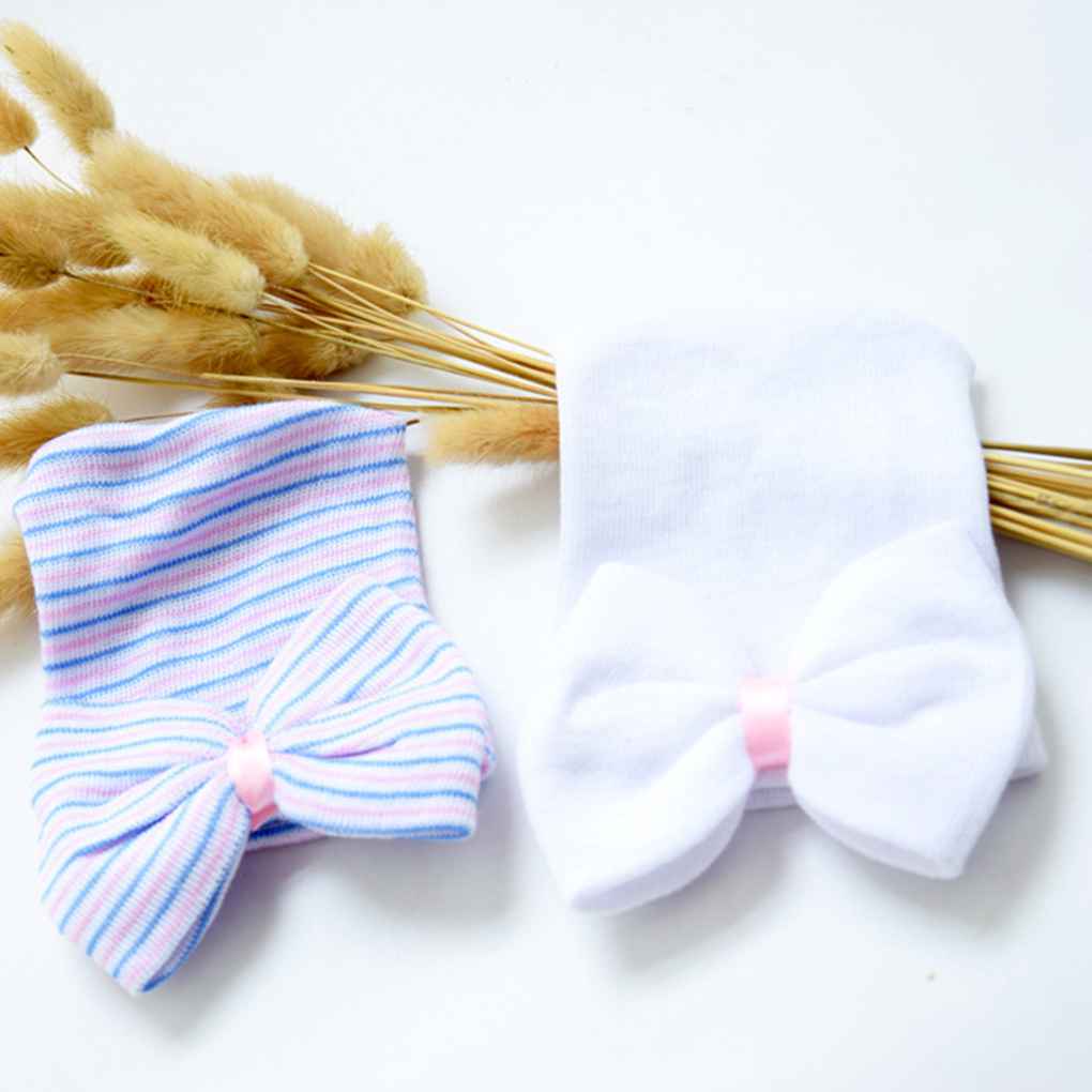 Newborn Baby Girls Hats Infant Nursery Beanie Hospital With Rhinestones Bow Caps