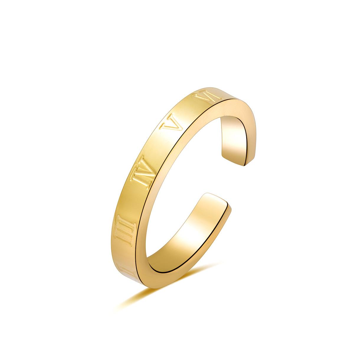 

Wind Roman Numeral Ring Stainless Steel Plated Real Gold Non-Fading Ring Premium Sense Titanium Steel Ring Opening adjustable