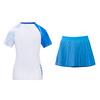 Mizuno Colorblock Logo-Print Gestreift Schnelltrocknend Atmungsaktiv Bequem Kurzarmtop Lässiges Rockset Damen Sets Blau Weiß 72CG45P101