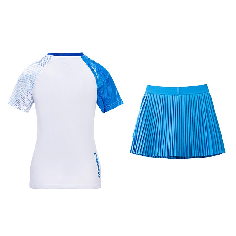 Mizuno Color Block Logo Print Striped Quick-Dry Breathable Comfortable Short Sleeve Top Casual Skirt Set Women Sets Blue White 72CG45P101