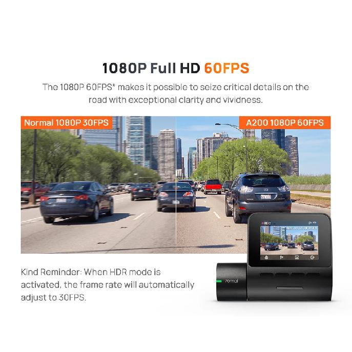 Global 70mai Dash Cam A200 Dual-channel Record 1080P HDR 2'' IPS Screen 24H Parking Monitor 70mai Car DVR A200 WIFI APP 130° FOV