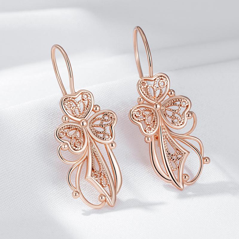 Unique Glossy Dangle Earrings For Women Fashion  Rose Gold Color Metal Flower High Quality Daily Fine Jewelry