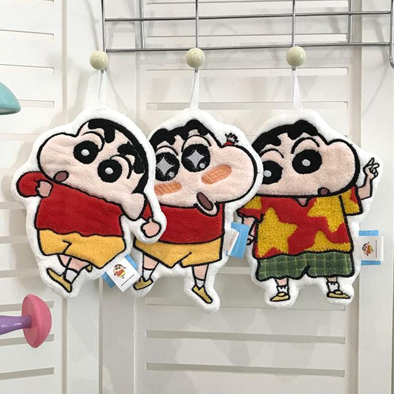 Lovely Crayon Shin Chan Hand Towel Cute Anime Character Crayon Shin Chan Plush Hand Towel Absorbent Kitchen Bathroom Hanging Towel