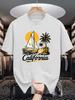 Unisexs California Beach Graphic Tee Sailboat Palm Sunset Print O Neck Short Sleeve Cotton Tops For Summer Casual Street Wear