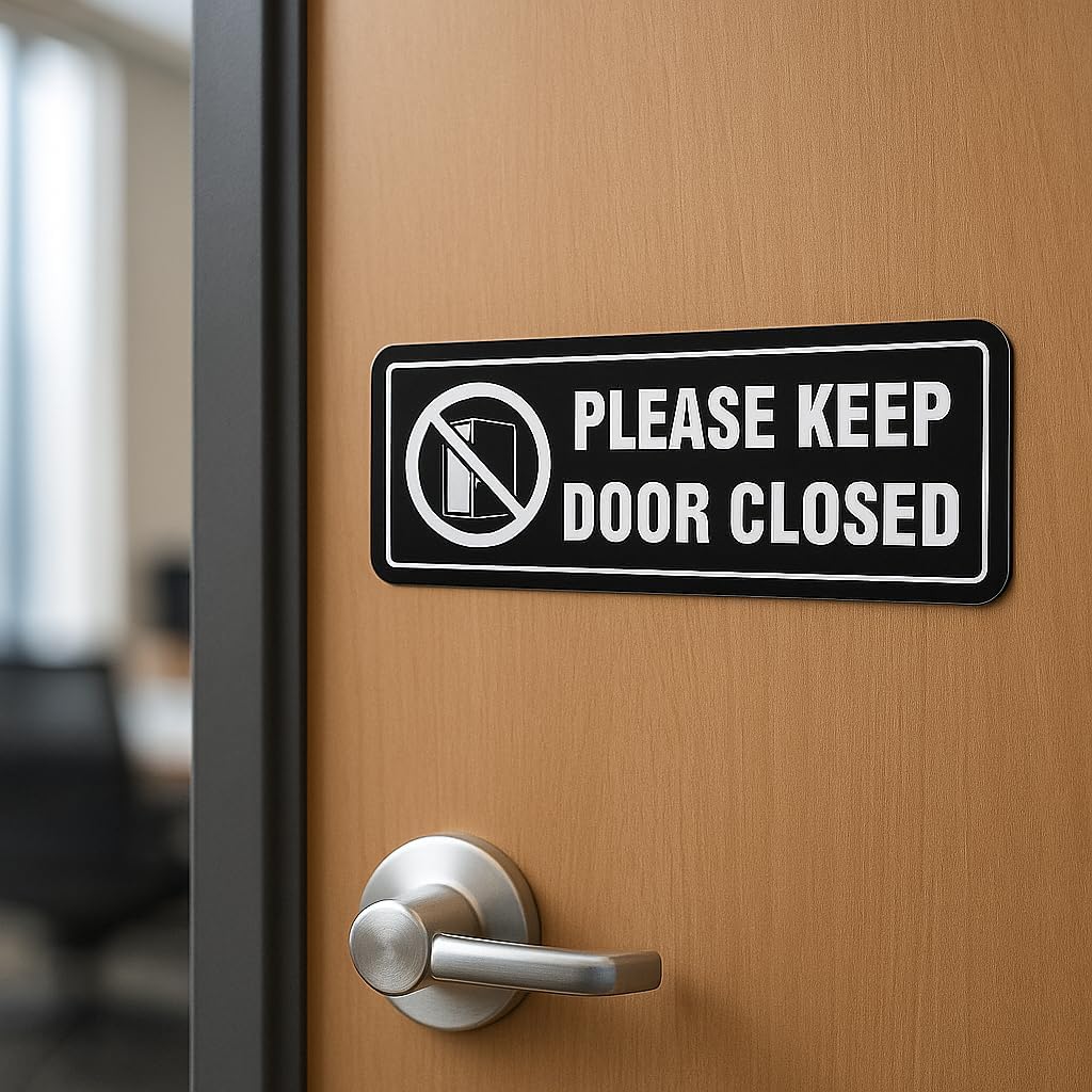 4 Pack- Please Keep Door Closed Signs Self-Adhesive, 8x3Inch Acrylic Keep Door Closed Sign for Business Store, Shop, Cafe, Office, Restaurant