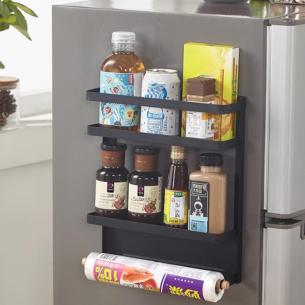 

Многофункциональная кухонная полка для экономии места, органайзер для хранения в холодильнике, полка, настенный подвесной держатель для хранения на боковой стенке холодильника, черный