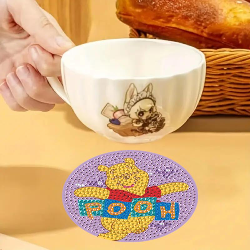 8pcs/Set Cute Little Bear DIY Diamond Painting Coasters with Holder Anti Slip Wood Drip Mats Crystal Rhinestones Diamond Art Coasters for Adults