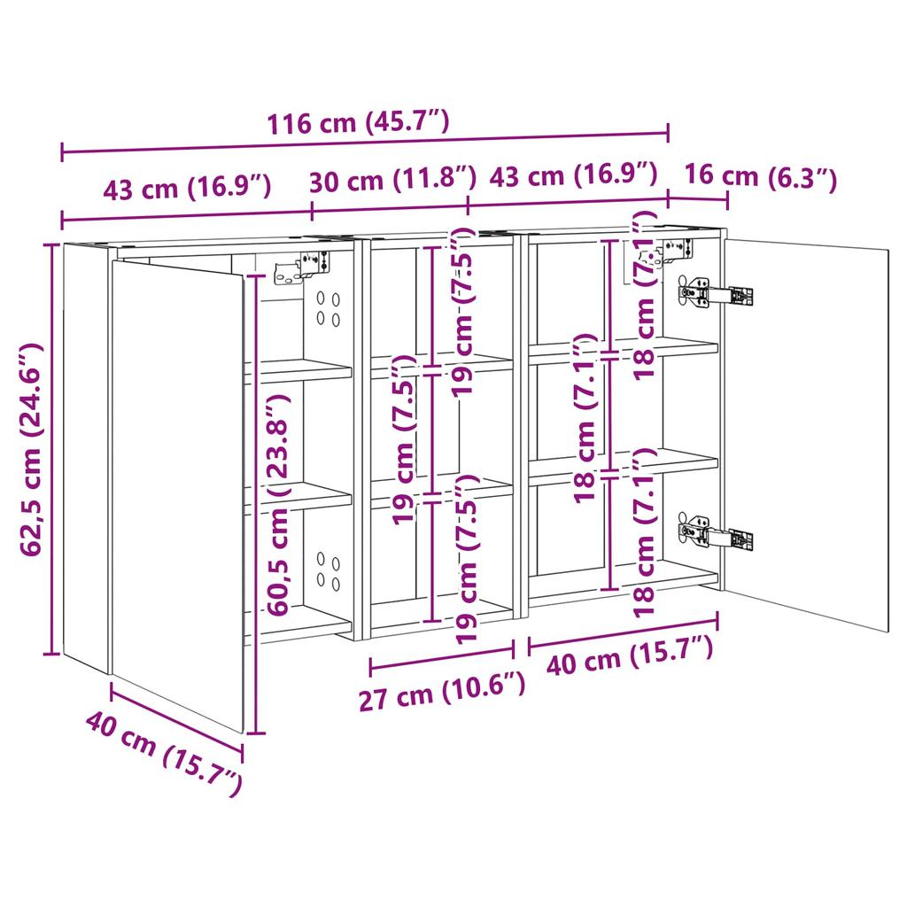 Bathroom Cabinet Set 3 Pcs 116 X 16 X 62.5 Cm Engineered Wood