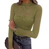 Top da donna a collo alto con maniche lunghe, pizzo colorato traforato, camicetta da stratificare