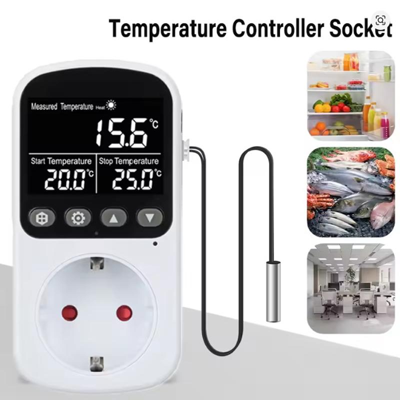 Digital Temperature Controller Socket Heating Cooling Thermostat With Timer Switch For Refrigerator Aquaculture EU Plug 220V
