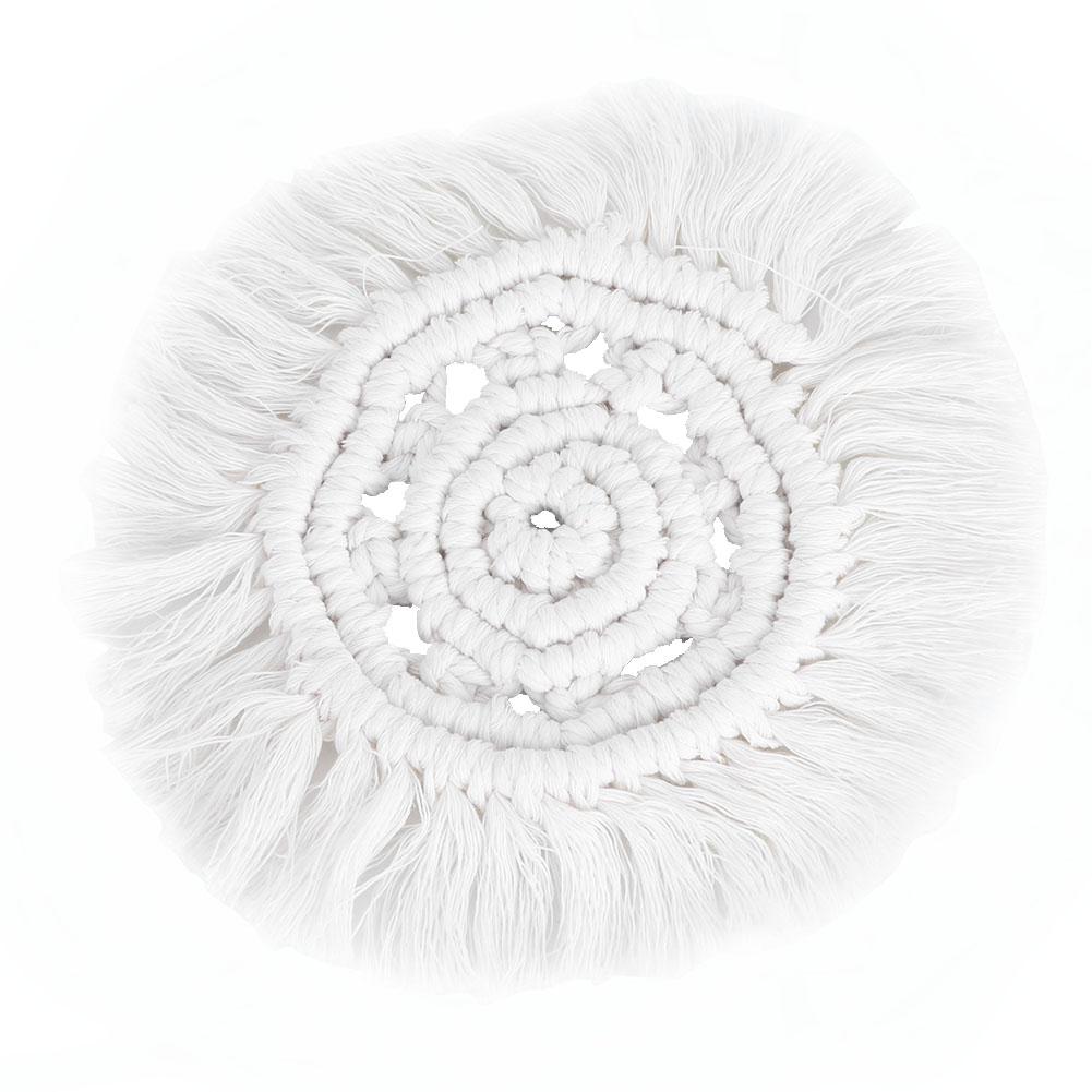 Nordic Style Hand Knitting Cup Coaster With Tassel Heat Insulated Pad Placemat Kitchen UtensilWhite