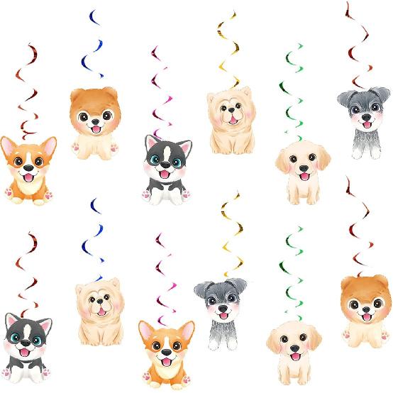 12 Pcs Dog Paw Prints Puppy Hanging Swirls Ceiling Streamers Decorations, for Dog Paw Prints Birthday Party Favors Supplies and Baby Shower