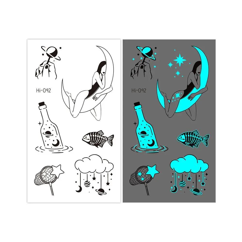 1Sheet Fashion Waterproof Blue Luminous Tattoo Sticker Star Feather Tattoo Sticker Body Art Removable Temporary Tattoos