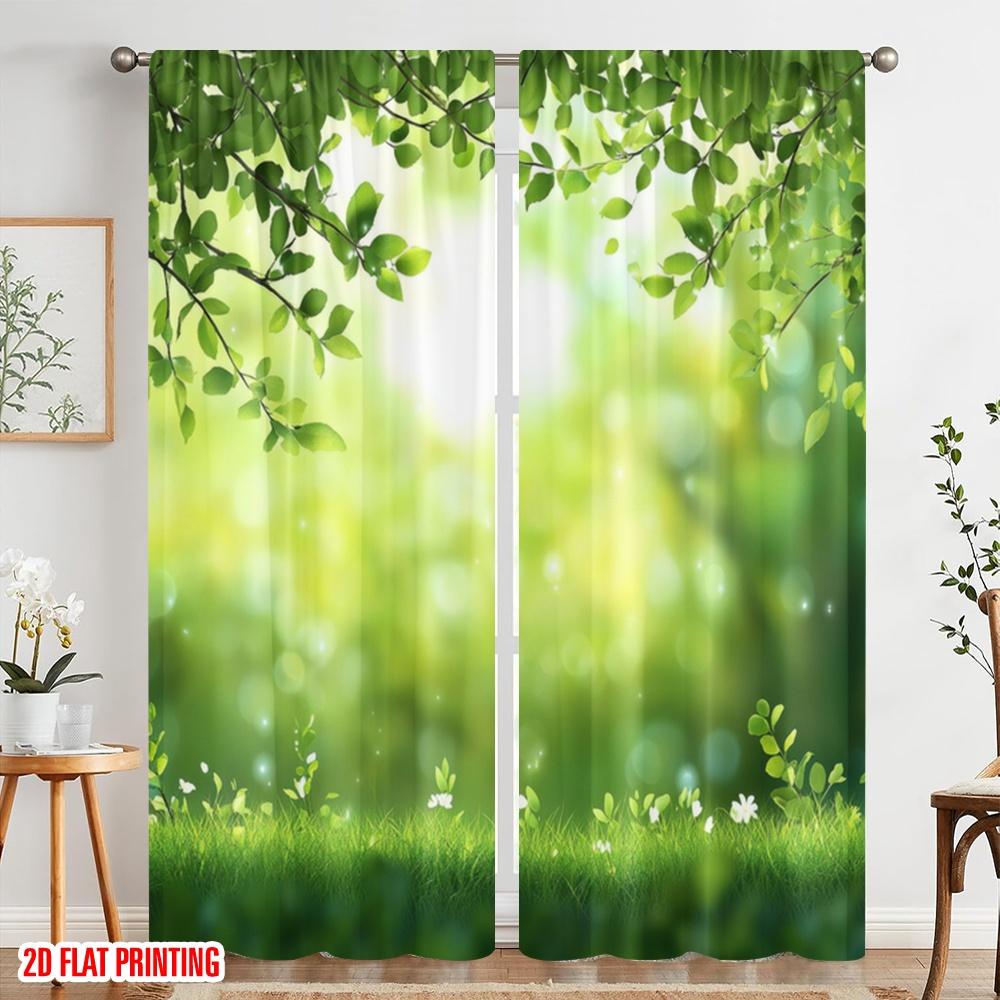 2pcs,2D Plane Printing Curtain Popular Leafy Meadow Bliss Versatile 100% Polyester (without Rod) Decorations Inside Ldeal for