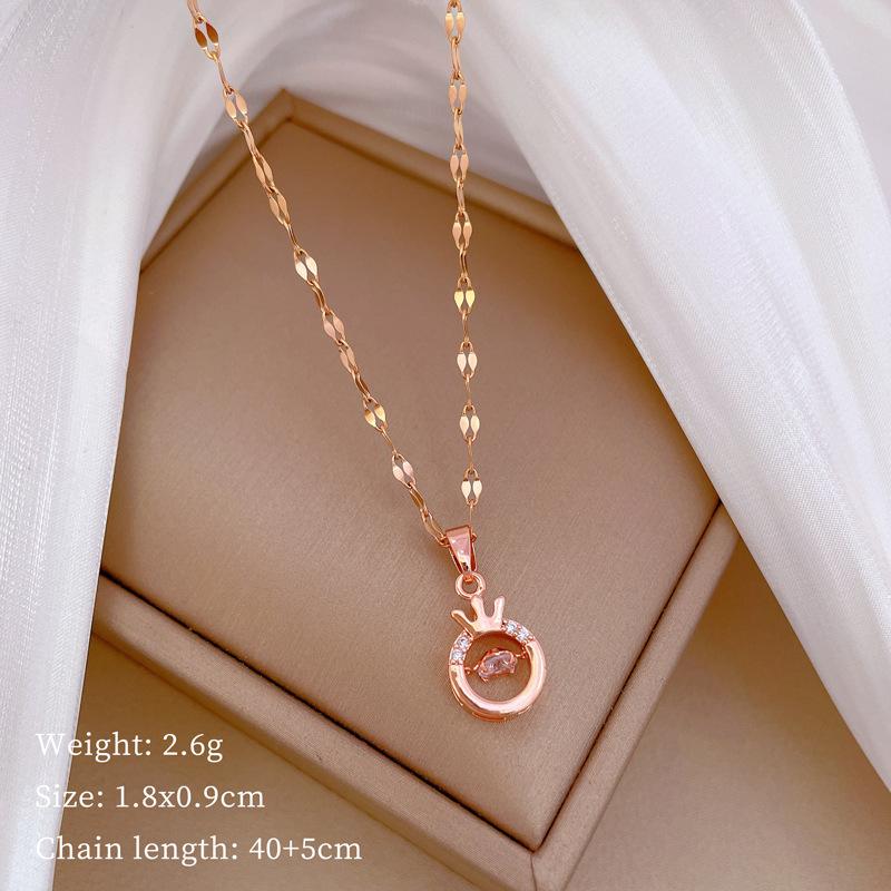 

Crown Smart Light Luxury Temperament Gorgeous Full Diamond Necklace Women S Versatile Collarbone Chain Titanium Steel Chain