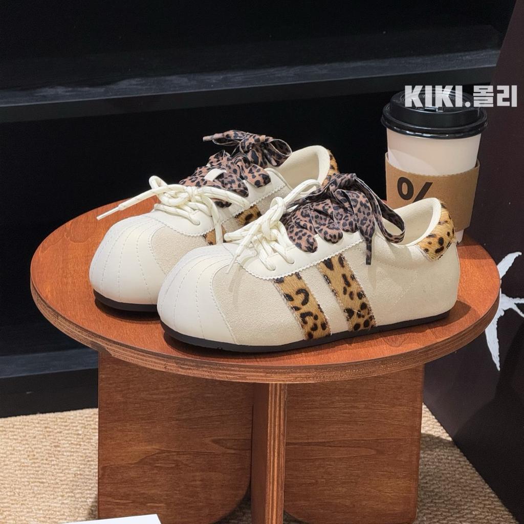 Ugly cute leopard print German training shoes women's ins tide 2025 early autumn new retro color matching niche inner height increase casual shoes