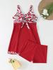 European and American Style Printed Two-Piece Skirted Tankini with Boyshorts Women's Swimwear