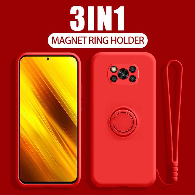 

Liquid Silicone Ring Holder Case For Xiaomi Poco F4 C40 M4 5G X3 X4 Pro X3 NFC F3 F4 GT M3 M4 Pro Magnetic Stand Phone Cover Poco X3 Pro