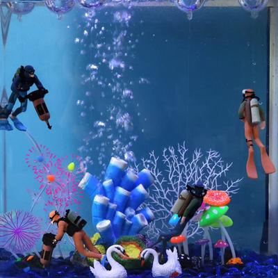 Cool PVC Simulated Diver Miniature Blue Orange Scene Simulation Seabed Exploration Science Fiction Figure Decoration