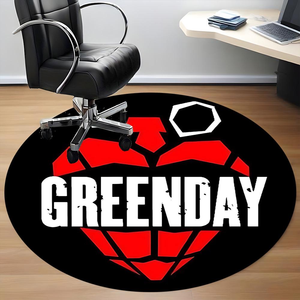 

1PC Greenday Band Logo Office Round Rug - Perfect for Office or Study Decor, Machine Washable, Non-Slip Backing, Decorative Floor Mat 120cm