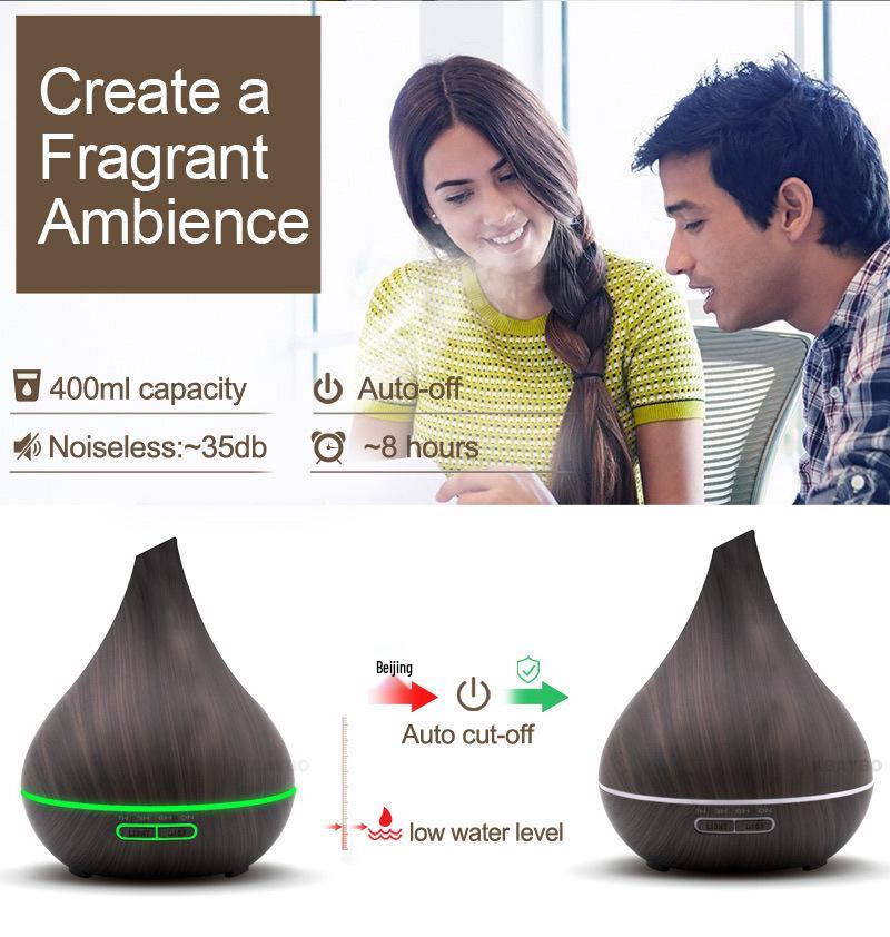 Wood Grain Aroma Diffuser & Humidifier with Small Spout - Indoor Air Purifier Atomizer.