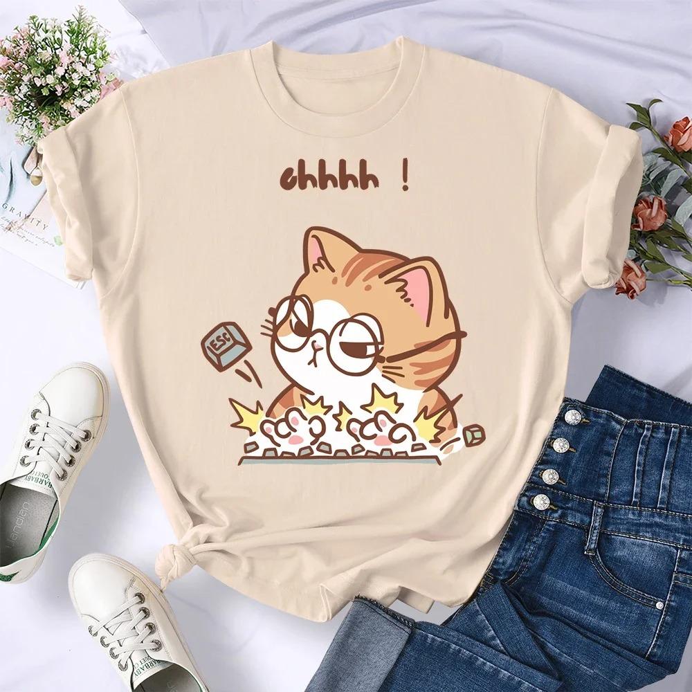 Women Tshirt Comfortable ONeck Cartoon Cat Typing Wildly on The Keyboard Print Women TShirt Summer Short Sleeved Clothes