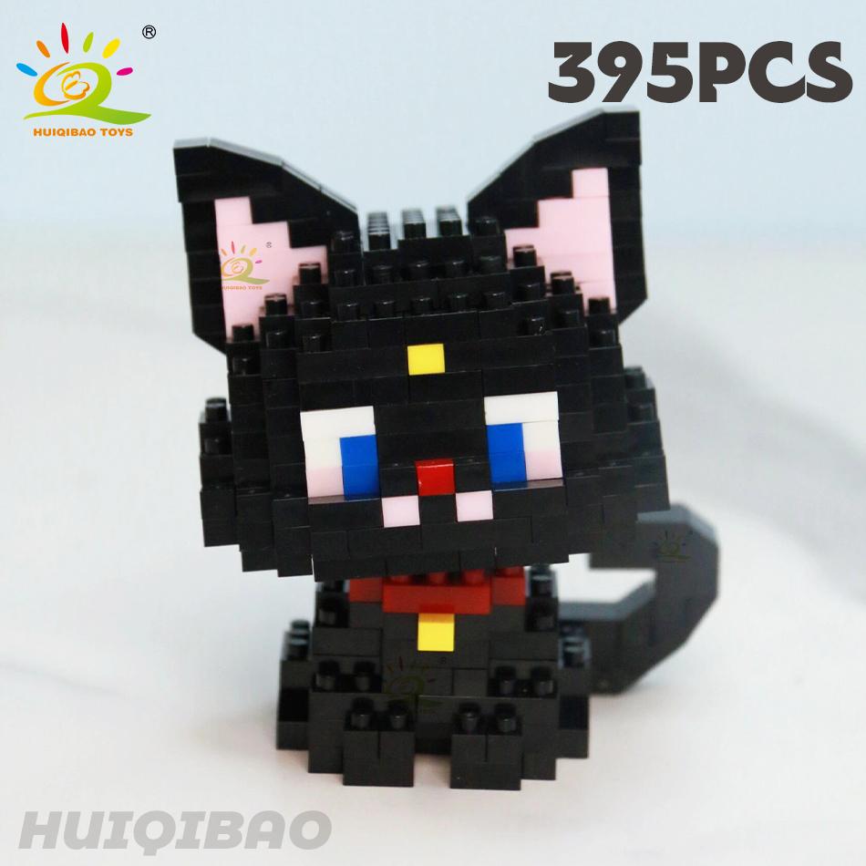 HUIQIBAO Cute Cat Micro Model Building Block Kids Mini Pets City Cartoon Animal Diamond Bricks Educational Toys Children Gift