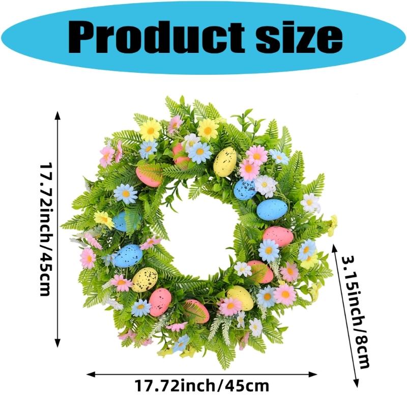 Easter Eggs Artificial Flower Wreath Easter Wreath Wall Hanging Decoration for Front Door Porch Mantels Home Decoration