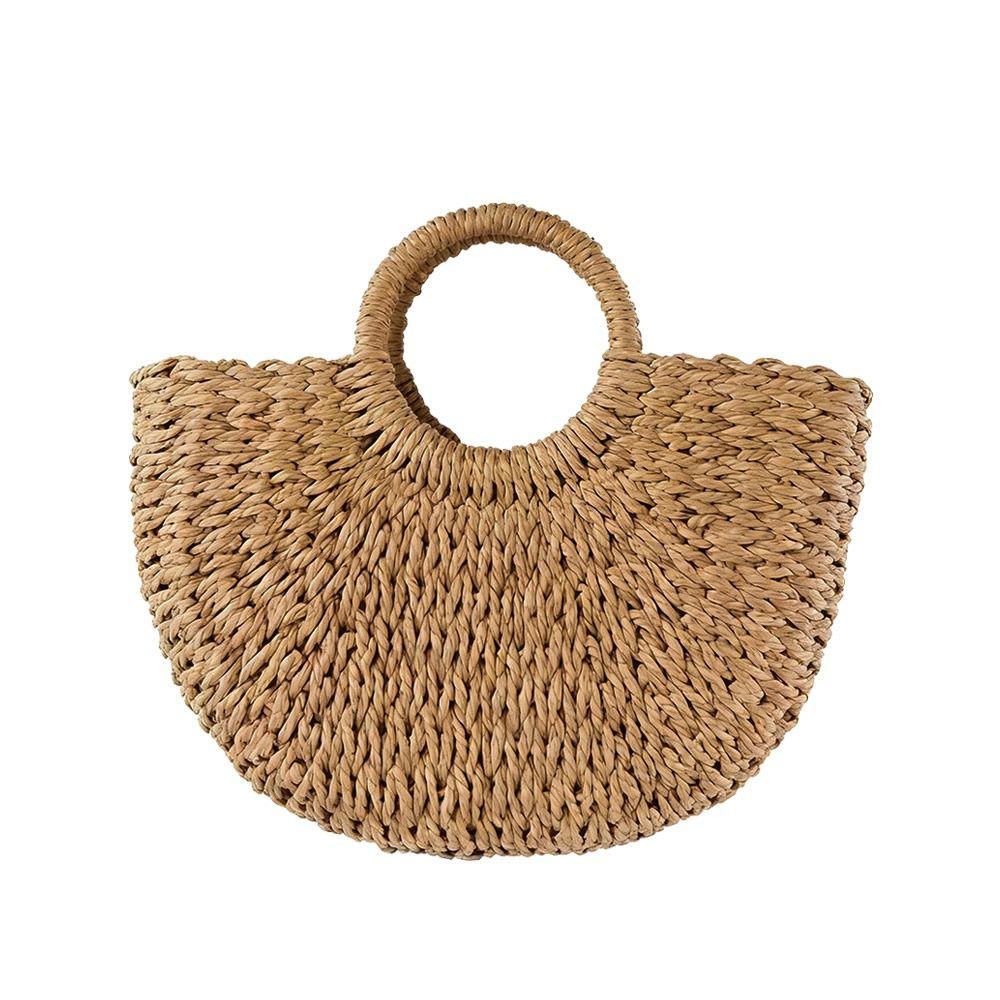 Hand Woven Straw Woven Handbag Large Tote Crossbody Shoulder Hand Woven Bag Hollow Out Boho Half-Moon Beach Bag Summer Season